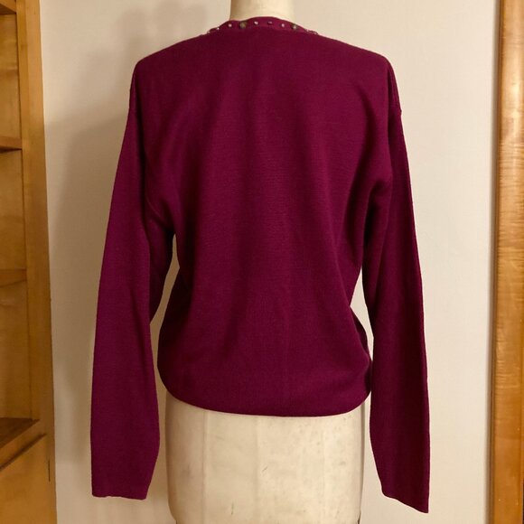 Aurora One Wine Sequin V-Neck Sweater - Picture 7 of 7